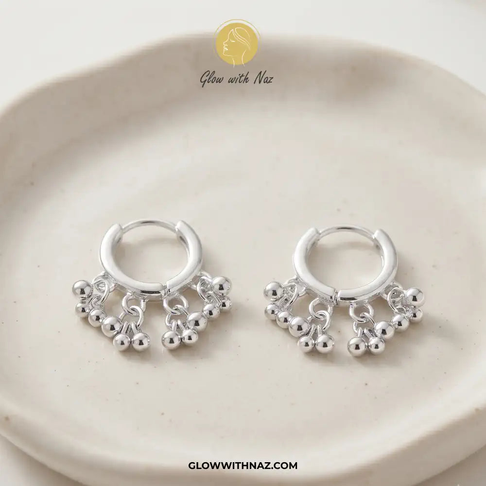 Silver 3 Attached Silver Drop Hoops for Women