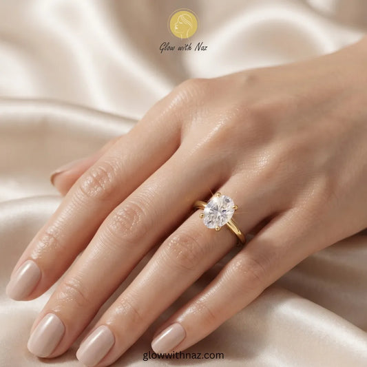 Hand model wearing a stunning oval diamond ring, perfect gift idea for her. ring, girls rings, rings for girls, rings simple, simple rings, stainless steel jewelry, jewellery set, aesthetic jewelry, simple jewellery, chain, jewelry, artificial jewellery