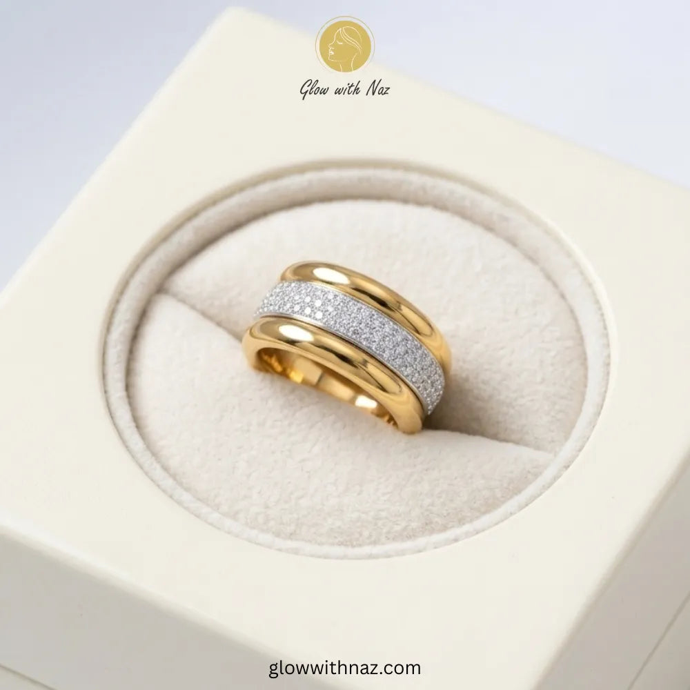 Shop the viral Stainless Steel Pave Set of 3 at Glow With Naz. Featuring a dazzling crystal band and waterproof, 100% anti-tarnish material, it's perfect for minimalist jewelry styling or as a beautiful gift idea ring, girls rings, rings for girls, rings simple, simple rings, stainless steel jewelry, jewellery set, aesthetic jewelry, simple jewellery, chain, jewelry, artificial jewellery