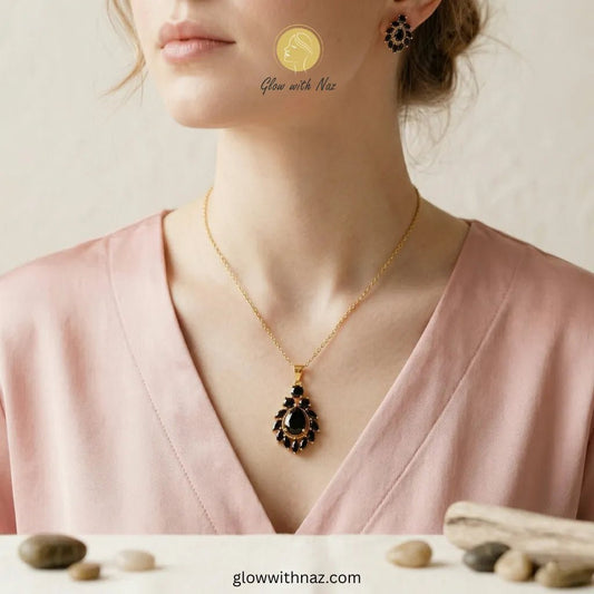 Black Zircon Necklace Set with Earrings Jewelry Set - Black Zircon Necklace Set with Earrings Jewelry SetJewelryGlow With NazGlow With NazN-N018N-N018Black Zircon Necklace Set with Earrings Jewelry Set necklace, pendant necklace, necklace set, locket set, simple necklace, pendant set, pendant, chain necklace, diamond pendant, diamond necklace, locket necklace, neck chain, girls locket, heart locket, pendant for girls, necklace for girls, heart necklace, locket for girls, diamond locket, pendant