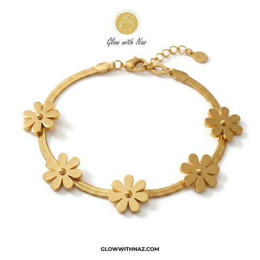 Daisy Flower Bracelet - Snake Chain Stainless Steel Chain Bracelet - Daisy Flower Bracelet - Snake Chain Stainless Steel Chain BraceletJewelryGlow with NazGlow With NazN-B001N-B001Daisy Flower Bracelet - Snake Chain Stainless Steel Chain Bracelet