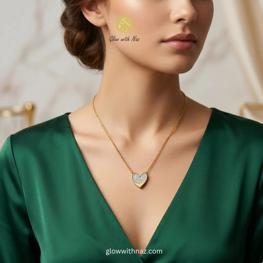 Gold Heart Pendant Necklace - Gold Heart Pendant NecklaceJewelryGlow With NazGlow With NazN-N037N-N037Gold pave crystal heart pendant necklace online in Pakistan — anti - tarnish stainless steel by Glow with Naz necklace, pendant necklace, necklace set, locket set, simple necklace, pendant set, pendant, chain necklace, diamond pendant, diamond necklace, locket necklace, neck chain, girls locket, heart locket, pendant for girls, necklace for girls, heart necklace, locket for girls, diamond locket, pendant ne