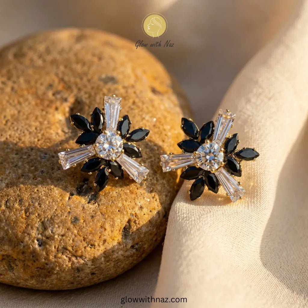 Midnight Onyx Starburst Studs Earrings for Women - Midnight Onyx Starburst Studs Earrings for WomenJewelryGlow with NazGlow With NazN-E004N-E004Midnight Onyx Starburst Studs Earrings glowwithnaz