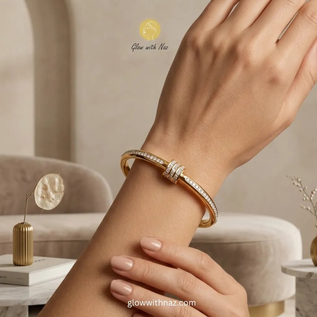 Waterproof 18k Gold Plated Crystal Double Bangle Bracelet - Waterproof 18k Gold Plated Crystal Double Bangle BraceletJewelryGlow With NazGlow With NazN-B019N-B019pave - crystal - double - bangle - bracelet