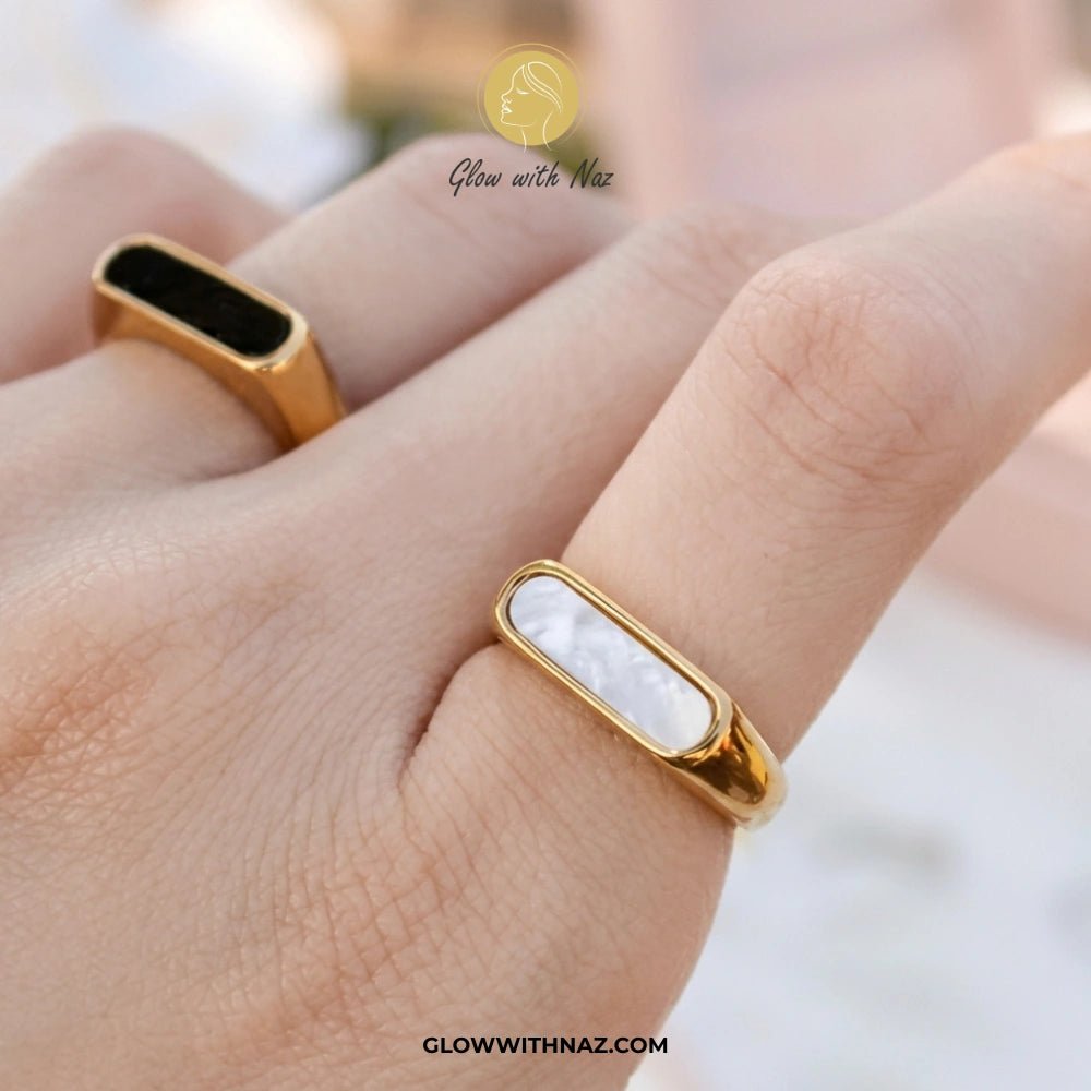18K Gold Plated Stainless Steel White Ring - 18K Gold Plated Stainless Steel White RingJewelryGlow With NazGlow With Naz618K Gold Plated Stainless Steel White Ring