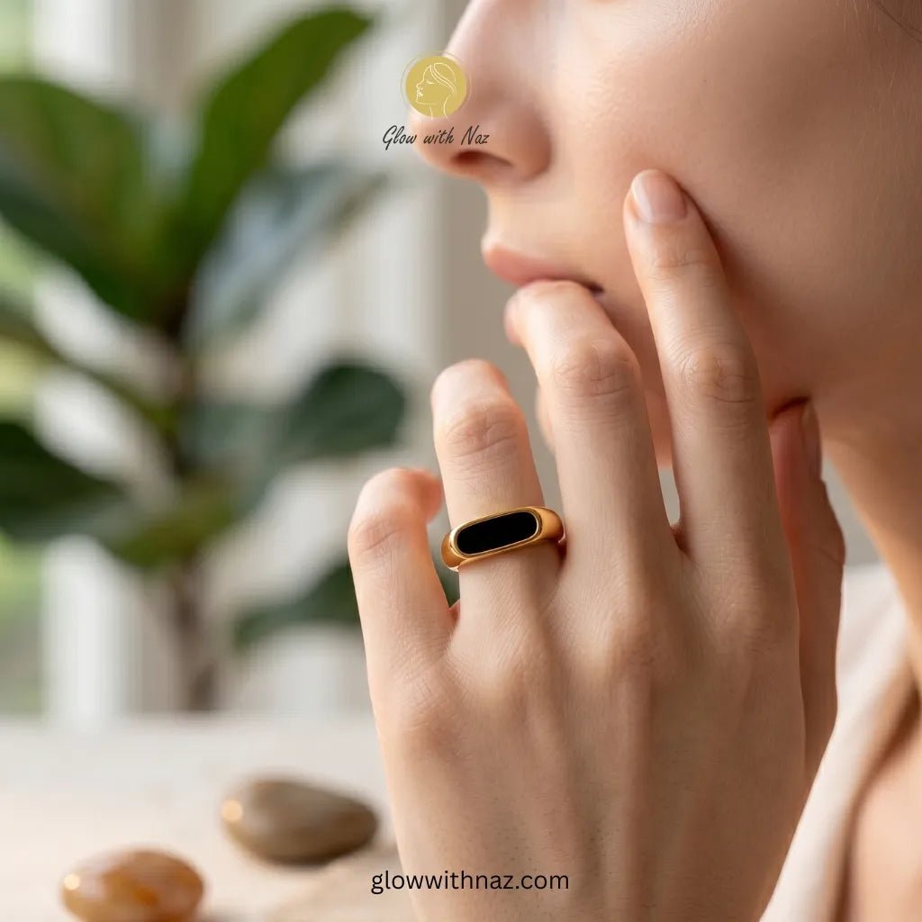 24K Gold Plated Premium Black Epoxy Ring - 24K Gold Plated Premium Black Epoxy RingJewelryGlow With NazGlow With NazN-R005N-R00524K Gold Plated Premium Black Epoxy Ring, ring, girls rings, rings for girls, rings simple, simple rings, stainless steel jewelry, jewellery set, aesthetic jewelry, simple jewellery, chain, jewelry, artificial jewellery, green jewellery, girls jewellery, rings for women, black ring, flower jewellery, chain for girls, jewellery for girls, jewellery