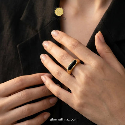24K Gold Plated Premium Black Epoxy Ring - 24K Gold Plated Premium Black Epoxy RingJewelryGlow With NazGlow With NazN-R005N-R00524K Gold Plated Premium Black Epoxy Ring, ring, girls rings, rings for girls, rings simple, simple rings, stainless steel jewelry, jewellery set, aesthetic jewelry, simple jewellery, chain, jewelry, artificial jewellery, green jewellery, girls jewellery, rings for women, black ring, flower jewellery, chain for girls, jewellery for girls, jewellery