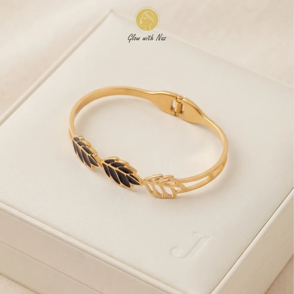 Elegant 3 Leave Hand Cuff Bracelet | Glow With Naz