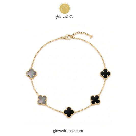 5 Clover Black Stylish Gold Plated Stainless Steel Necklace - 5 Clover Black Stylish Gold Plated Stainless Steel NecklaceJewelryGlow With NazGlow With NazN-N004N-N0045 Clover Stylish Gold Plated Necklace necklace, pendant necklace, necklace set, locket set, simple necklace, pendant set, pendant, chain necklace, diamond pendant, diamond necklace, locket necklace, neck chain, girls locket, heart locket, pendant for girls, necklace for girls, heart necklace, locket for girls, diamond locket, pendan