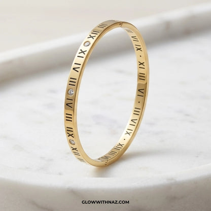 Timeless Roman Numeral Stainless Steel Hand Cuff Bracelet