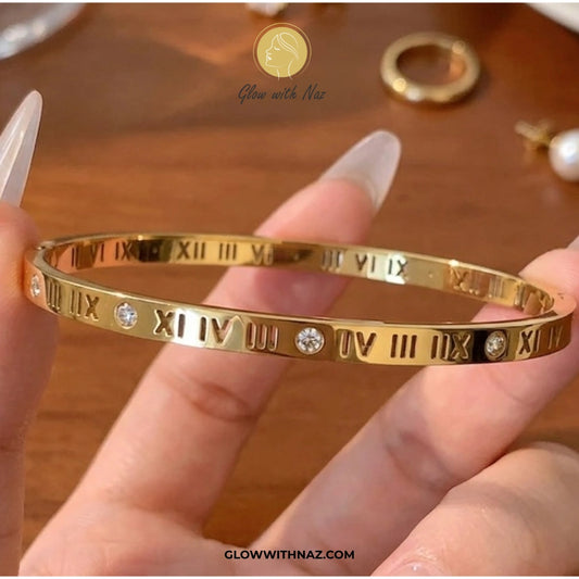 Timeless Roman Numeral Stainless Steel Hand Cuff Bracelet