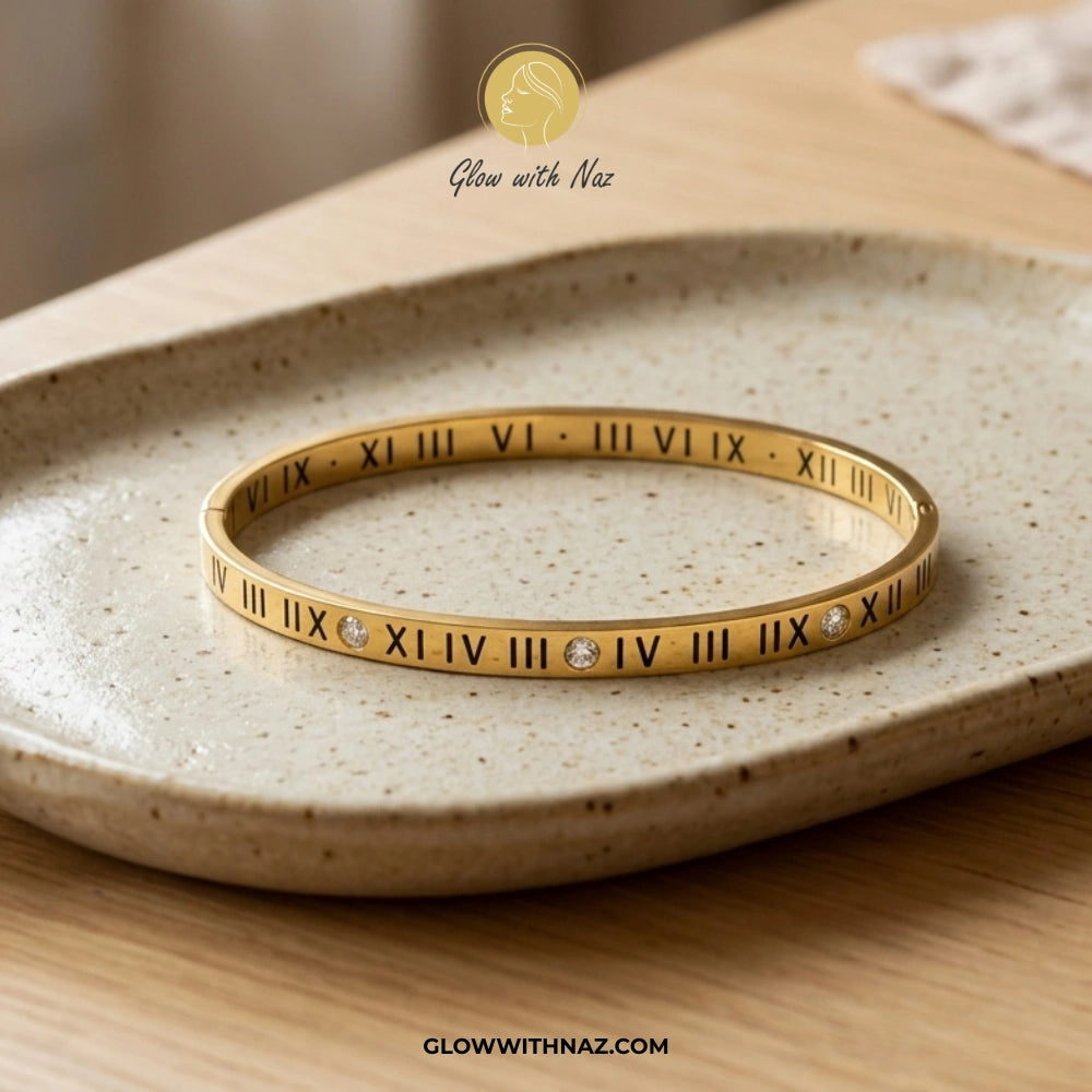 Timeless Roman Numeral Stainless Steel Hand Cuff Bracelet & Ring