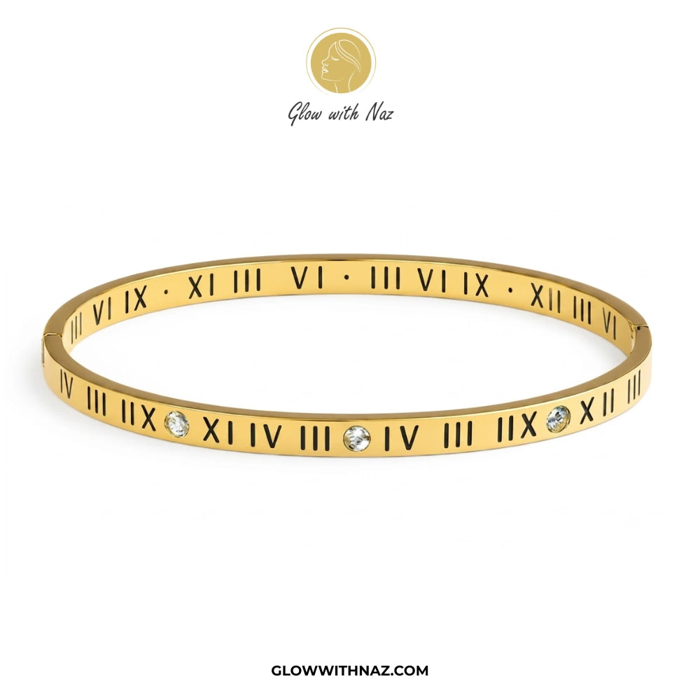 Timeless Roman Numeral Stainless Steel Hand Cuff Bracelet & Ring