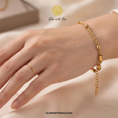 Stainless Steel Beaded Twisted Chain Bracelet