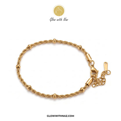 Stainless Steel Beaded Twisted Chain Bracelet