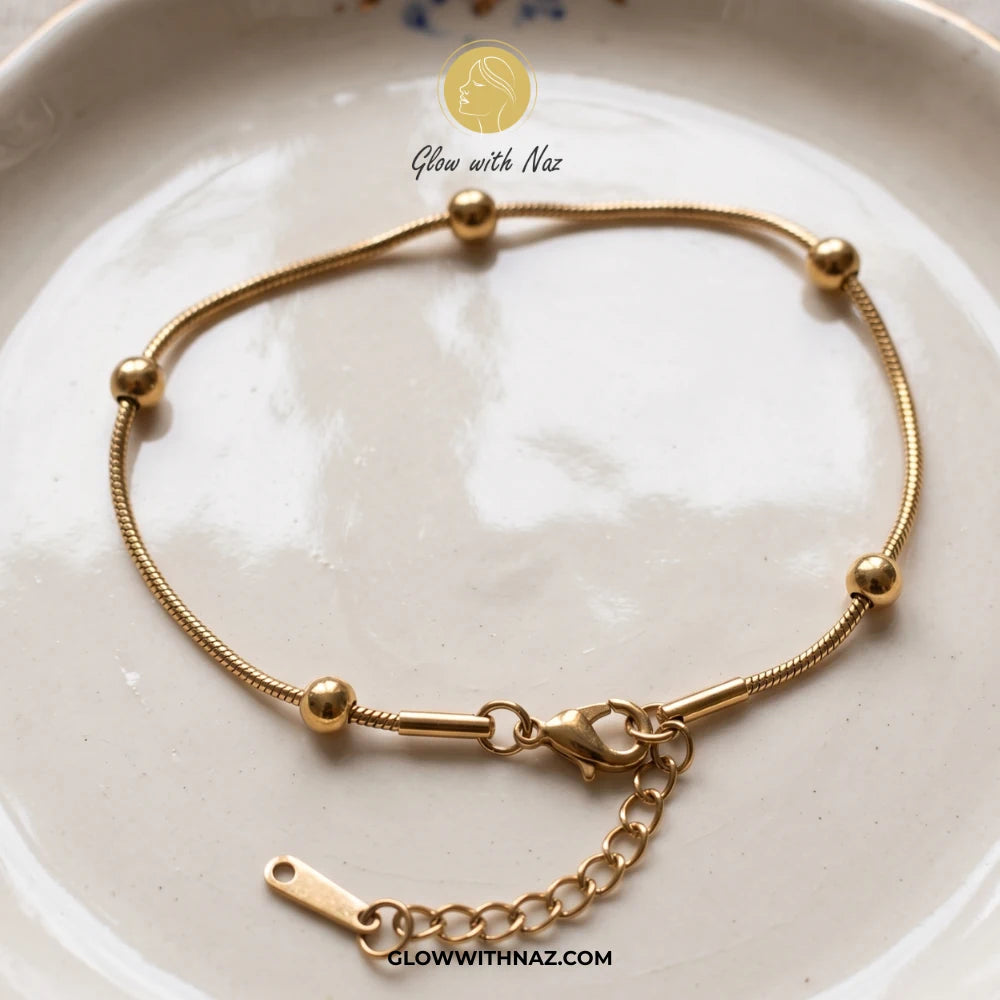 Minimalist Stainless Steel Beaded Bracelet - Single String Bracelet