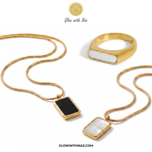 Bundle Offer: Stainless Steel 2 in 1 Black and White Pendant & White Epoxy Ring