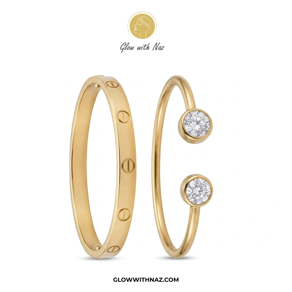 BUNDLE OFFER: Zircon Open Cuff Bangle & Screw Hand Cuff Bracelet