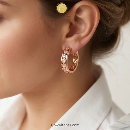 Geometric Golden & Silver Crystal Hoop Earrings for Girls