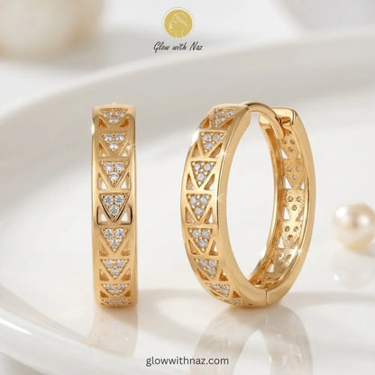 Geometric Golden & Silver Crystal Hoop Earrings for Girls