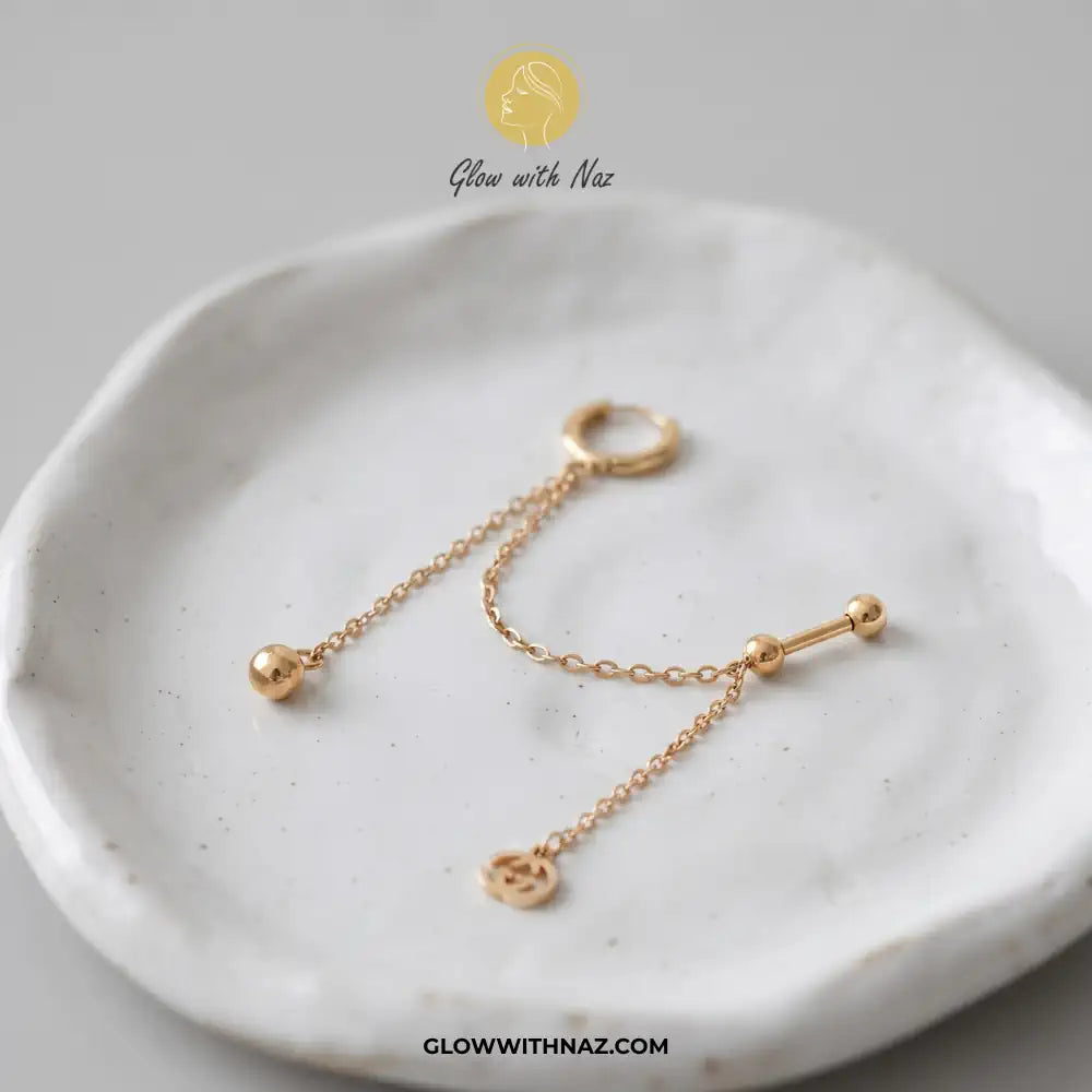 Double Helix & Ear Lobe Piercing Jewelry Gold Chain Cartilage Earring