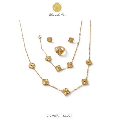 Four-Leaf Gold Jewellery Set – Necklace, Earrings, Ring & Bracelet necklace, pendant necklace, necklace set, locket set, simple necklace, pendant set, pendant, chain necklace, diamond pendant, diamond necklace, locket necklace, neck chain, girls locket, heart locket, pendant for girls, necklace for girls, heart necklace, locket for girls, diamond locket, pendant necklace for girls, heart chain locket, stainless steel necklace, double chain necklace, ruby necklace, neck chain for girls, locket design, pendan