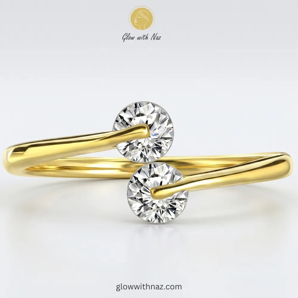 Gold Double Zircon Bypass Adjustable Ring – Free Size Pure Stainless Steel, ring, girls rings, rings for girls, rings simple, simple rings, stainless steel jewelry, jewellery set, aesthetic jewelry, simple jewellery, chain, jewelry, artificial jewellery, green jewellery, girls jewellery, rings for women, black ring, flower jewellery, chain for girls, jewellery for girls, jewellery