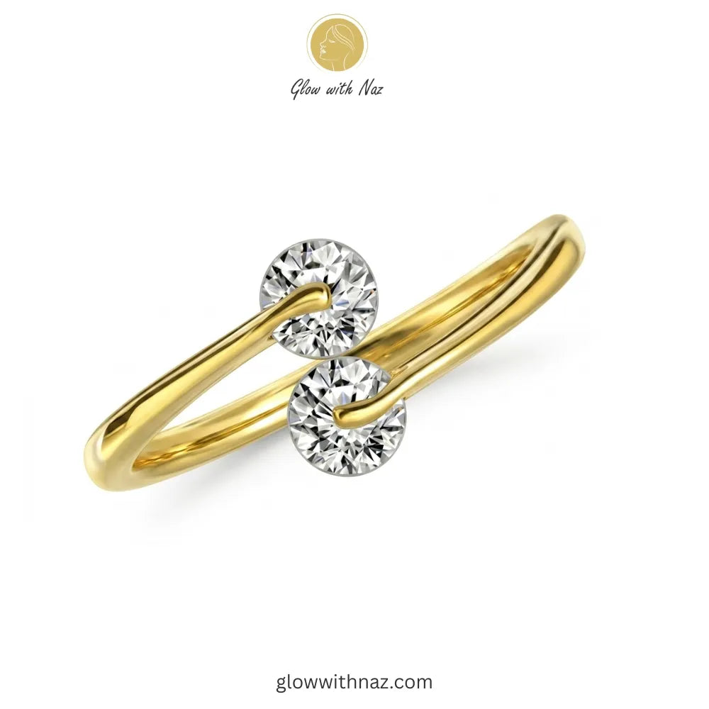 Gold Double Zircon Bypass Adjustable Ring, ring, girls rings, rings for girls, rings simple, simple rings, stainless steel jewelry, jewellery set, aesthetic jewelry, simple jewellery, chain, jewelry, artificial jewellery, green jewellery, girls jewellery, rings for women, black ring, flower jewellery, chain for girls, jewellery for girls, jewellery
