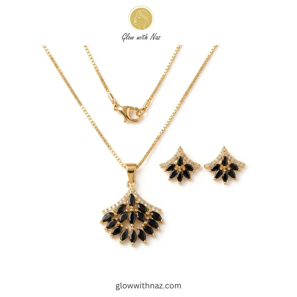 Gold Plated Black Zircon Stone Necklace Set necklace, pendant necklace, necklace set, locket set, simple necklace, pendant set, pendant, chain necklace, diamond pendant, diamond necklace, locket necklace, neck chain, girls locket, heart locket, pendant for girls, necklace for girls, heart necklace, locket for girls, diamond locket, pendant necklace for girls, heart chain locket, stainless steel necklace, double chain necklace, ruby necklace, neck chain for girls, locket design, pendant design, necklace desi