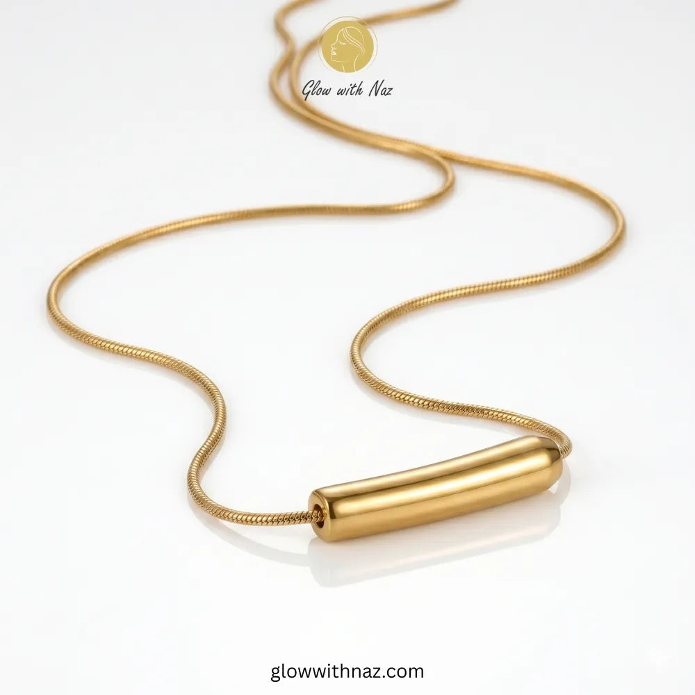 Minimalist polished tube bar gold pendant necklace by Glow with Naz necklace, pendant necklace, necklace set, locket set, simple necklace, pendant set, pendant, chain necklace, diamond pendant, diamond necklace, locket necklace, neck chain, girls locket, heart locket, pendant for girls, necklace for girls, heart necklace, locket for girls, diamond locket, pendant necklace for girls, heart chain locket, stainless steel necklace, double chain necklace, ruby necklace, neck chain for girls, locket design, penda