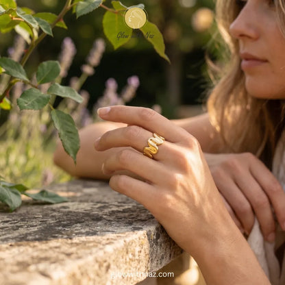 A modern, sculptural molten gold wave ring, perfect for everyday statement styling. ring, girls rings, rings for girls, rings simple, simple rings, stainless steel jewelry, jewellery set, aesthetic jewelry, simple jewellery, chain, jewelry, artificial jewellery, green jewellery, girls jewellery, rings for women, black ring, flower jewellery, chain for girls, jewellery for girls, jewellery