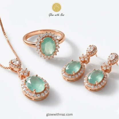 Premium Mint Green Halo Jewelry Set necklace, pendant necklace, necklace set, locket set, simple necklace, pendant set, pendant, chain necklace, diamond pendant, diamond necklace, locket necklace, neck chain, girls locket, heart locket, pendant for girls, necklace for girls, heart necklace, locket for girls, diamond locket, pendant necklace for girls, heart chain locket, stainless steel necklace, double chain necklace, ruby necklace, neck chain for girls, locket design, pendant design, necklace design, gold