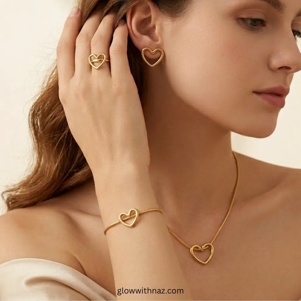 Romantic Open Heart Jewelry Set by Glow with Naz - Artificial Jewellery Pakistan necklace, pendant necklace, necklace set, locket set, simple necklace, pendant set, pendant, chain necklace, diamond pendant, diamond necklace, locket necklace, neck chain, girls locket, heart locket, pendant for girls, necklace for girls, heart necklace, locket for girls, diamond locket, pendant necklace for girls, heart chain locket, stainless steel necklace, double chain necklace, ruby necklace, neck chain for girls, locket 