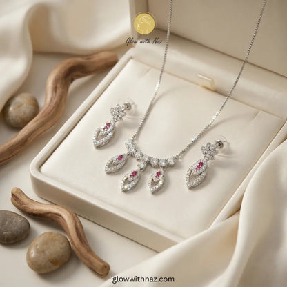 Royal Ruby & Silver Teardrop Zircon Necklace & Earrings Set necklace, pendant necklace, necklace set, locket set, simple necklace, pendant set, pendant, chain necklace, diamond pendant, diamond necklace, locket necklace, neck chain, girls locket, heart locket, pendant for girls, necklace for girls, heart necklace, locket for girls, diamond locket, pendant necklace for girls, heart chain locket, stainless steel necklace, double chain necklace, ruby necklace, neck chain for girls, locket design, pendant desig