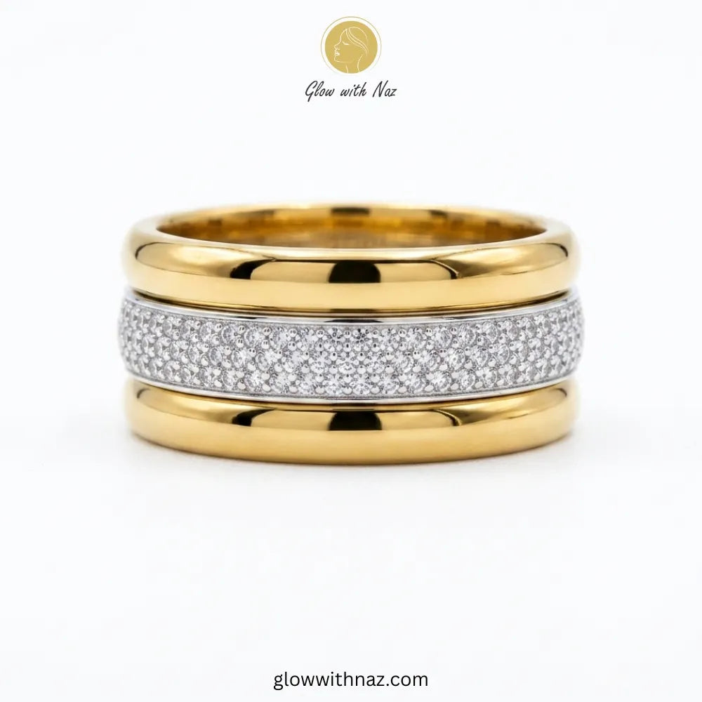 Stainless Steel Crystal Pave Stacking ring Set | Waterproof & Anti-Tarnish | Pure Stainless Steel  ring, girls rings, rings for girls, rings simple, simple rings, stainless steel jewelry, jewellery set, aesthetic jewelry, simple jewellery, chain, jewelry, artificial jewellery