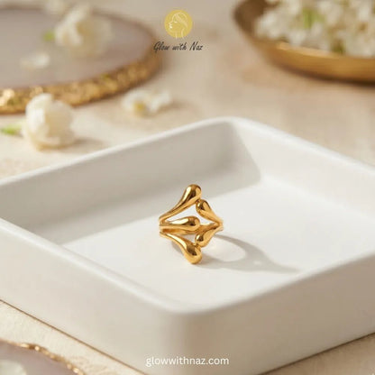 Adjustable Gold Sculptural Teardrop Statement Ring - Adjustable Gold Sculptural Teardrop Statement RingJewelryGlow With NazGlow With NazR007R007Gold Sculptural Teardrop Statement Ring – Pure Stainless Steel