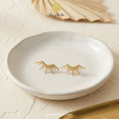 Anti-Tarnish Radiant Sunburst Small Stud Earrings for Girls - Anti-Tarnish Radiant Sunburst Small Stud Earrings for GirlsJewelryGlow With NazGlow With NazE011E011Detailed front view of high-shine gold sunburst stud earrings