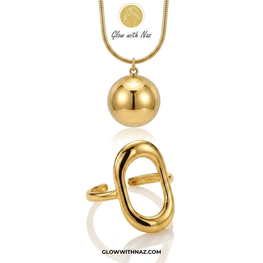 Bundle Offer: Anti-Tarnish Half Sphere Gold-Plated Pendant & Oval Frame Ring - Bundle Offer: Anti-Tarnish Half Sphere Gold-Plated Pendant & Oval Frame RingJewelryGlow With NazGlow With NazBundle Offer: Anti-Tarnish Half Sphere Gold-Plated Pendant & Oval Frame Ring