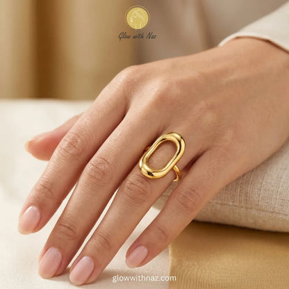Bundle Offer: Anti-Tarnish Half Sphere Gold-Plated Pendant & Oval Frame Ring - Bundle Offer: Anti-Tarnish Half Sphere Gold-Plated Pendant & Oval Frame RingJewelryGlow With NazGlow With NazAn elegant gold open oval chain link ring with an adjustable band, perfect for a customized fit, ring, girls rings, rings for girls, rings simple, simple rings, stainless steel jewelry, jewellery set, aesthetic jewelry, simple jewellery, chain, jewelry, artificial jewellery, green jewellery, girls jewellery, ri