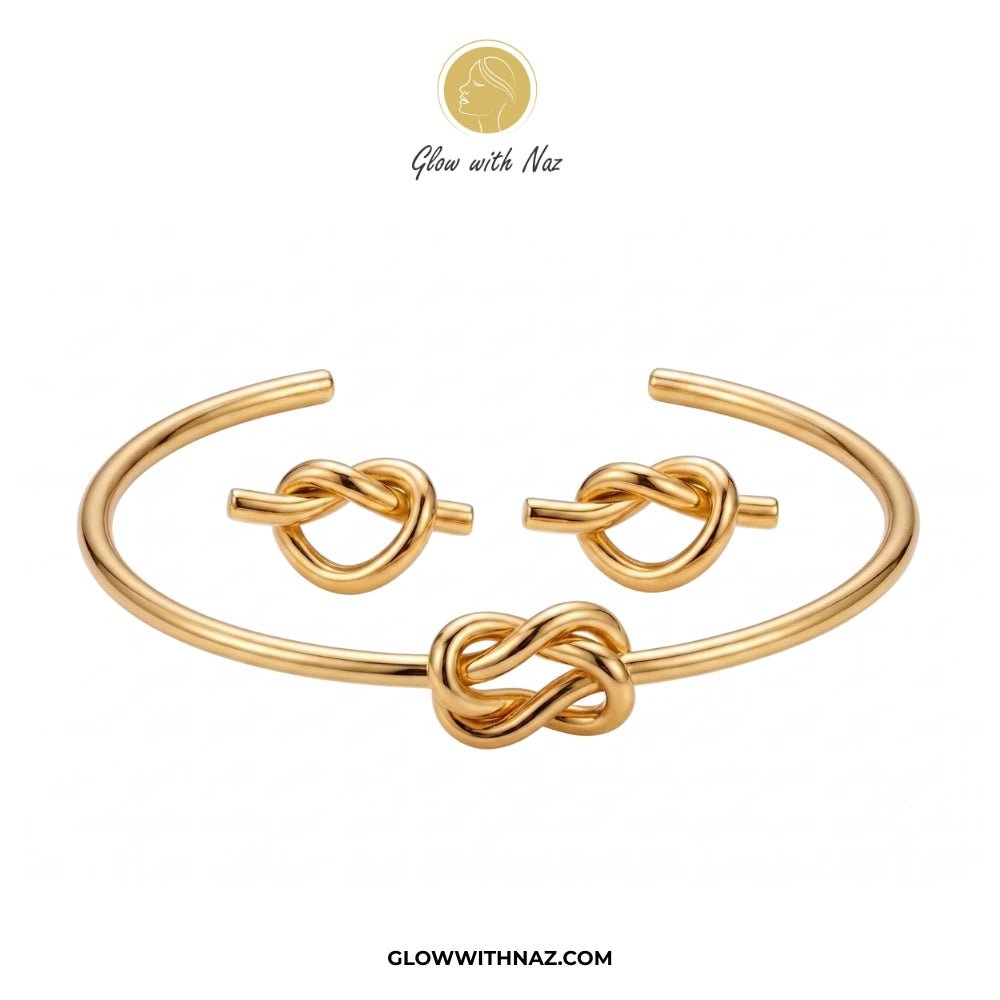 Bundle Offer: Anti-Tarnish Knot Stud Earrings & Knot Hand Cuff Bracelet - Bundle Offer: Anti-Tarnish Knot Stud Earrings & Knot Hand Cuff BraceletJewelryGlow With NazGlow With NazBundle Offer: Anti-Tarnish Knot Stud Earrings & Knot Hand Cuff Bracelet