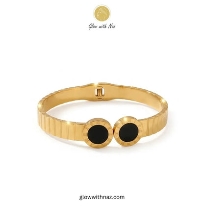 Bundle Offer: Black Dot Gold Roman Numeral Mesh Ring, Hoop Earring & Hand Cuff Bracelet - Bundle Offer: Black Dot Gold Roman Numeral Mesh Ring, Hoop Earring & Hand Cuff BraceletJewelryGlow With NazGlow With Naz6Elegant Roman numeral gold bangle with black accents by Glow with Naz