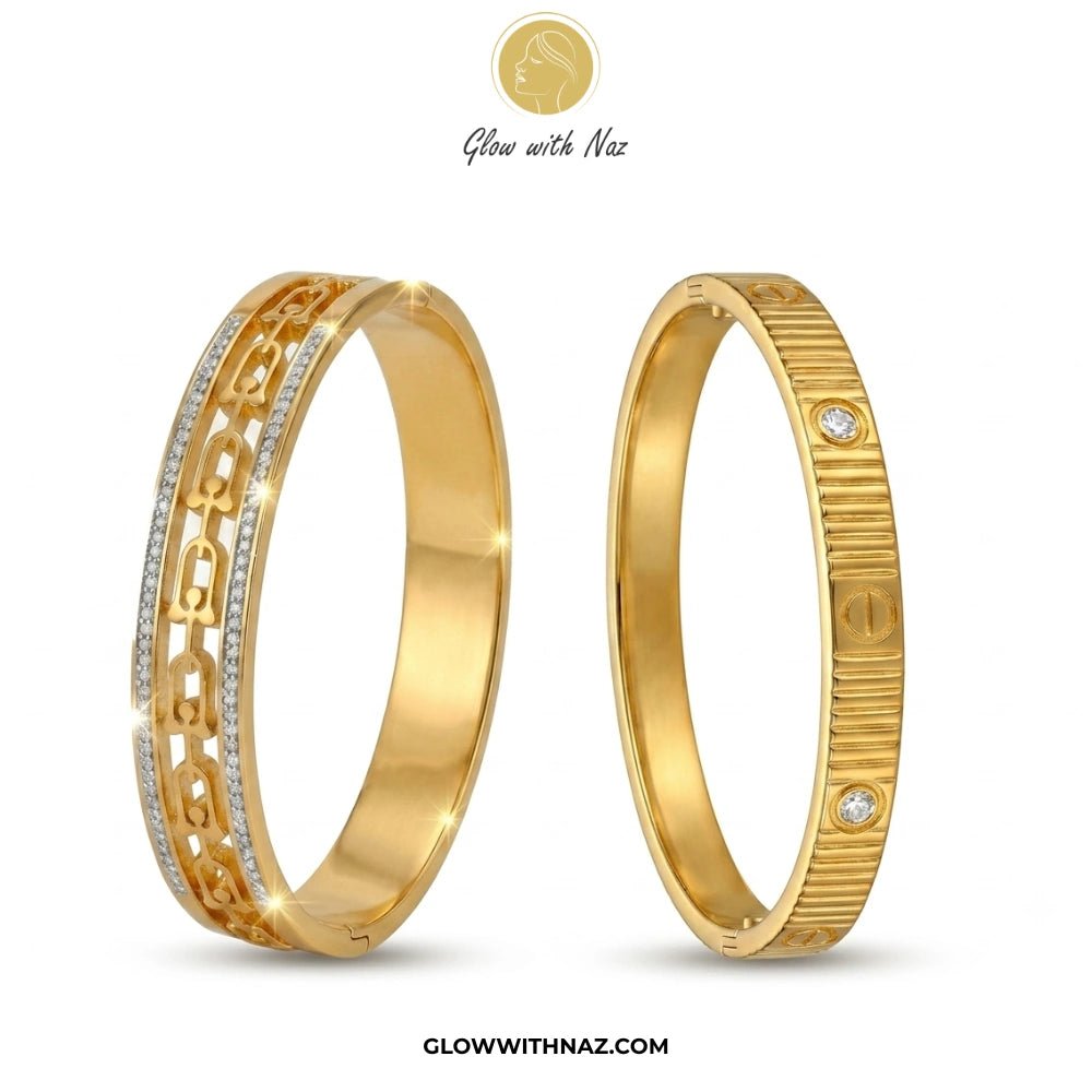 Bundle Offer: Textured Gold Hand Cuff Bracelet & Stainless Steel Hand Cuff Bracelet with Pave Accents - Bundle Offer: Textured Gold Hand Cuff Bracelet & Stainless Steel Hand Cuff Bracelet with Pave AccentsJewelryGlow With NazGlow With NazBundle Offer: Textured Gold Hand Cuff Bracelet & Stainless Steel Hand Cuff Bracelet with Pave Accents