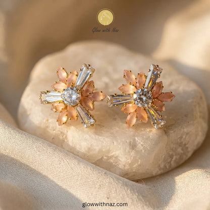 Celestial Sunburst Peach Stud Earrings for Women - Celestial Sunburst Peach Stud Earrings for WomenJewelryGlow with NazGlow With NazN-E001N-E001Celestial Peach Sunburst Studs glow with naz
