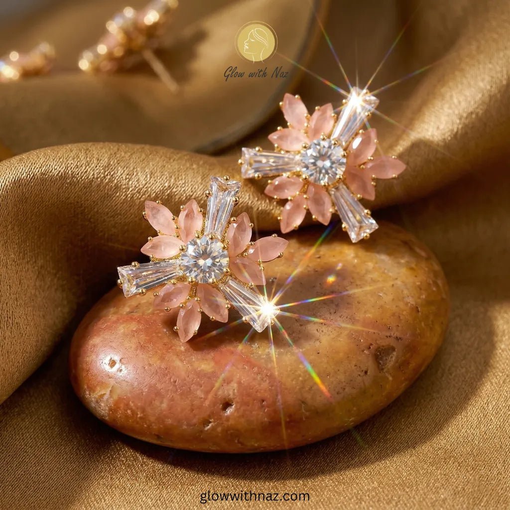 Celestial Sunburst Peach Stud Earrings for Women - Celestial Sunburst Peach Stud Earrings for WomenJewelryGlow with NazGlow With NazN-E001N-E001Celestial Peach Sunburst Studs glow with naz