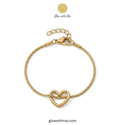 Dainty Heart Charm Gold-plated Stainless Steel Chain Bracelet - Dainty Heart Charm Gold-plated Stainless Steel Chain BraceletJewelryGlow With NazGlow With NazB0054B0054Dainty gold heart charm snake chain bracelet by Glow with Naz