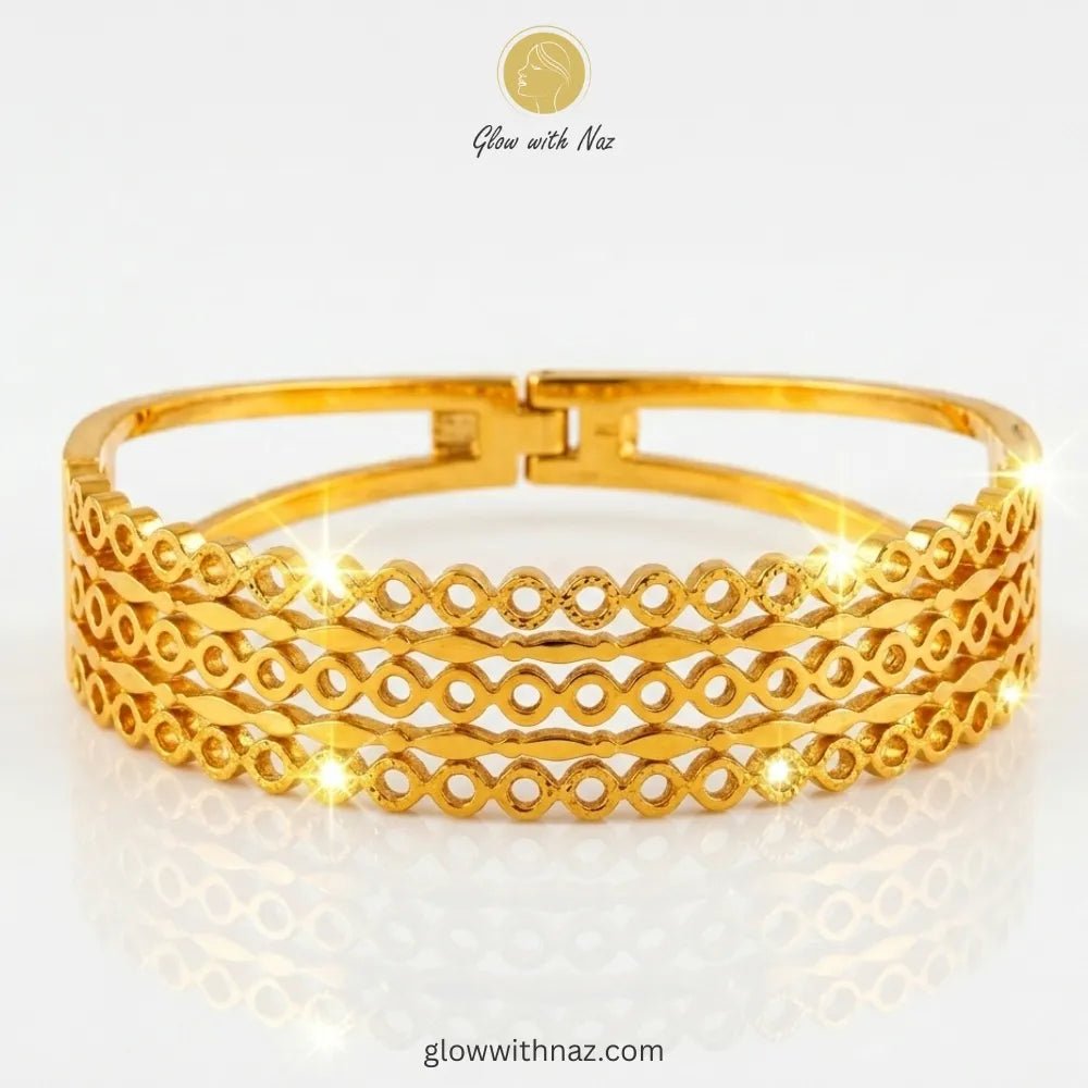 Elegant Multi-Layered Circle Link Hand Cuff Bracelet - Elegant Multi-Layered Circle Link Hand Cuff BraceletJewelryGlow With NazGlow With NazB0049B0049Elegant multi-layered circle link gold bangle by Glow with Naz