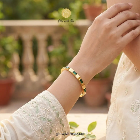 Emerald Green Stone Gold Bangle - Emerald Green Stone Gold BangleJewelryGlow With NazGlow With NazN-B036N-B036Emerald Green Stone Gold Bangle
