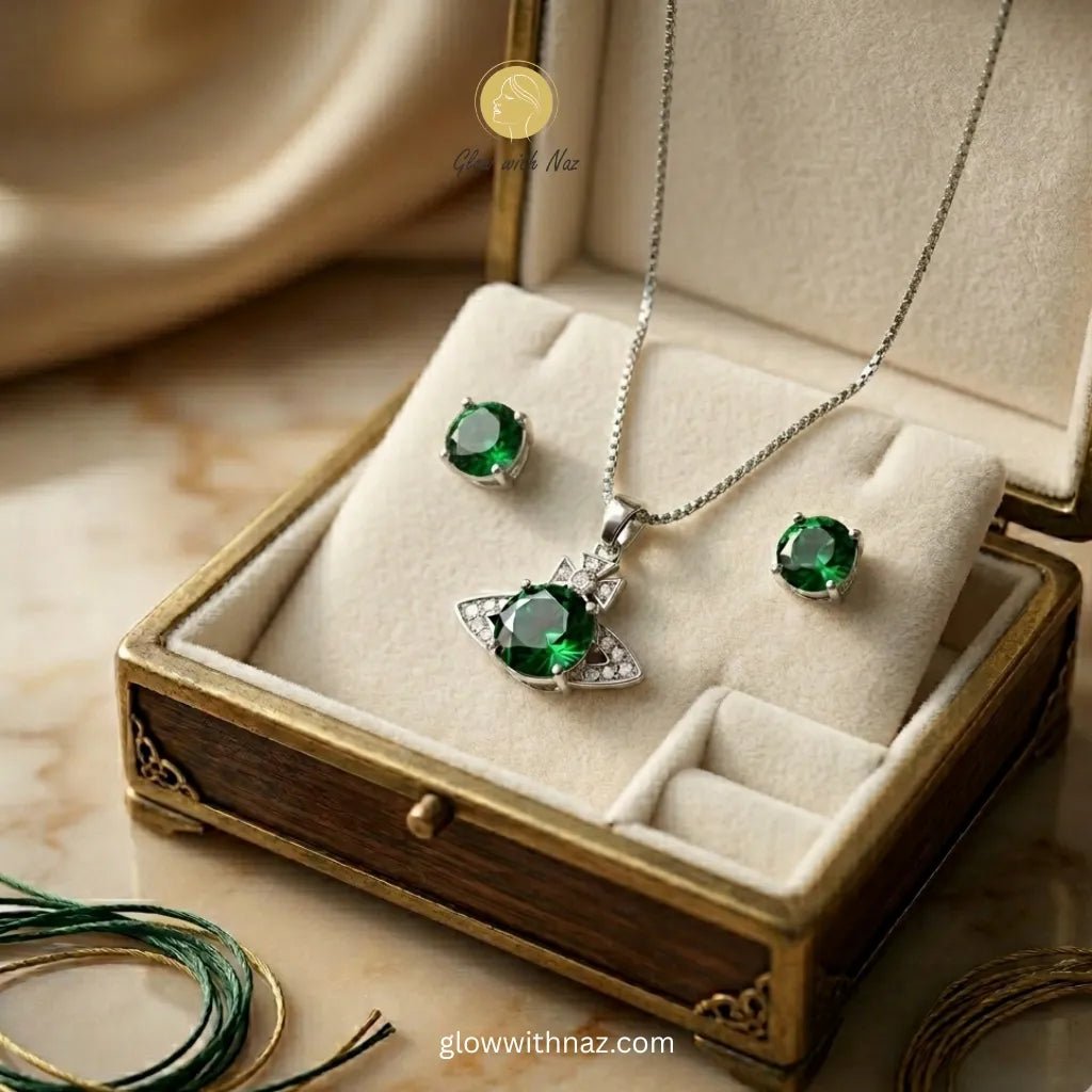 Emerald Green Zircon Pendant & Earrings Set - Emerald Green Zircon Pendant & Earrings SetJewelryGlow With NazGlow With NazN-N031N-N031Emerald Green Zircon Pendant & Earrings Set necklace, pendant necklace, necklace set, locket set, simple necklace, pendant set, pendant, chain necklace, diamond pendant, diamond necklace, locket necklace, neck chain, girls locket, heart locket, pendant for girls, necklace for girls, heart necklace, locket for girls, diamond locket, pendant necklace for girls, heart chain lock