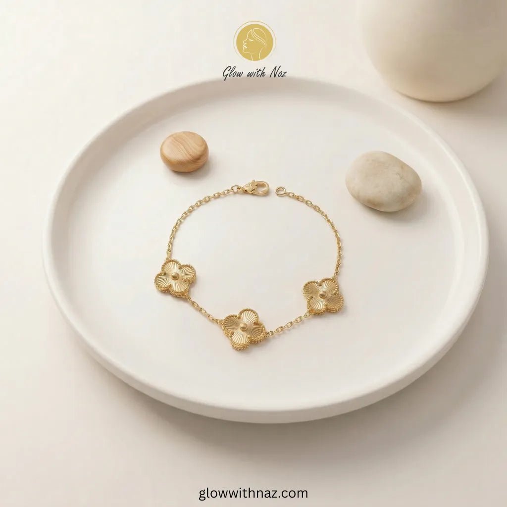 Four - Leaf Gold Jewellery Set – Necklace, Earrings, Ring & Bracelet - Four - Leaf Gold Jewellery Set – Necklace, Earrings, Ring & BraceletJewelryGlow with NazGlow With NazN-N002N-N002Four - Leaf Gold Jewellery Set – Necklace, Earrings, Ring & Bracelet necklace, pendant necklace, necklace set, locket set, simple necklace, pendant set, pendant, chain necklace, diamond pendant, diamond necklace, locket necklace, neck chain, girls locket, heart locket, pendant for girls, necklace for girls, heart necklace, loc