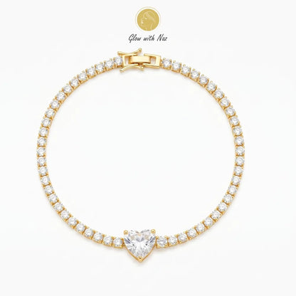 A stunning top-down view of the elegant Glow With Naz crystal heart golden chain bracelet hand cuff bracelet, girls bracelet, bracelet for girls, simple bracelet, chain bracelet, bracelet chain, bracelet watch, hand bracelet, black jewellery, bracelet, ring bracelet, aesthetic bracelet, bracelet for women, bracelet set, cartier bracelet, cute bracelet, jewellery bracelet, bracelets, golden bracelet, clover bracelet, infinity bracelet, bangels, handcuffs bracelet, bracelet design, bracelet designs, bracelet 
